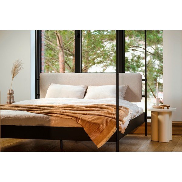 Černá/béžová ocelová čalouněná dvoulůžková postel s nebesy s roštem 180x200 cm Eton – noo.ma-image-2