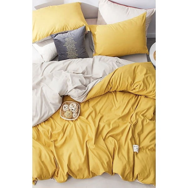 Žluto-krémové bavlněné povlečení na dvoulůžko/prodloužené s prostěradlem 200x220 cm – Mila Home-image-3