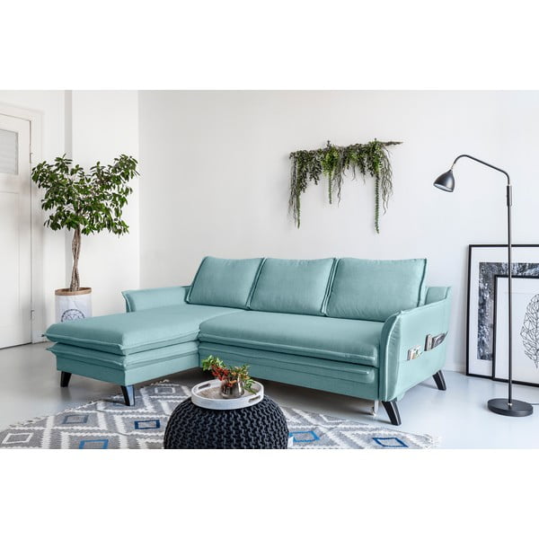 Světle modrá rozkládací rohová pohovka Miuform Charming Charlie, levý roh-image-3