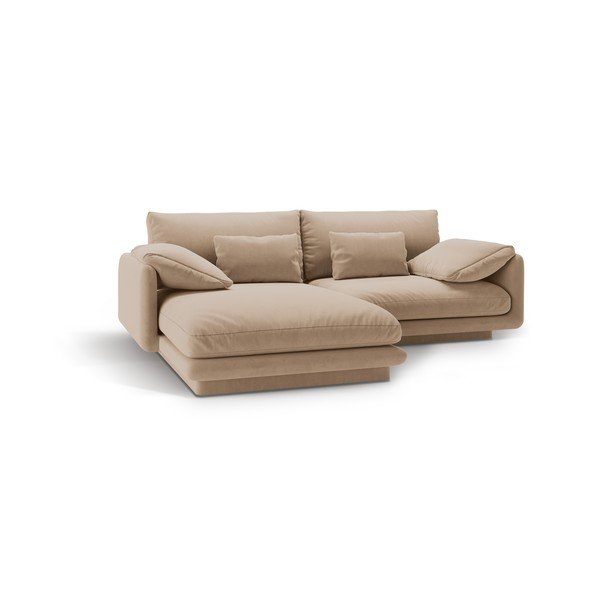 Béžová sametová rohová pohovka (levý roh/s lenoškou) Torino – Micadoni -image-2