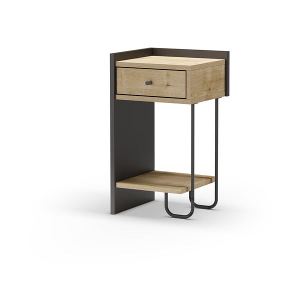 Černý/v přírodní barvě noční stolek v dekoru dubu s poličkami Mercure – Marckeric-image-3