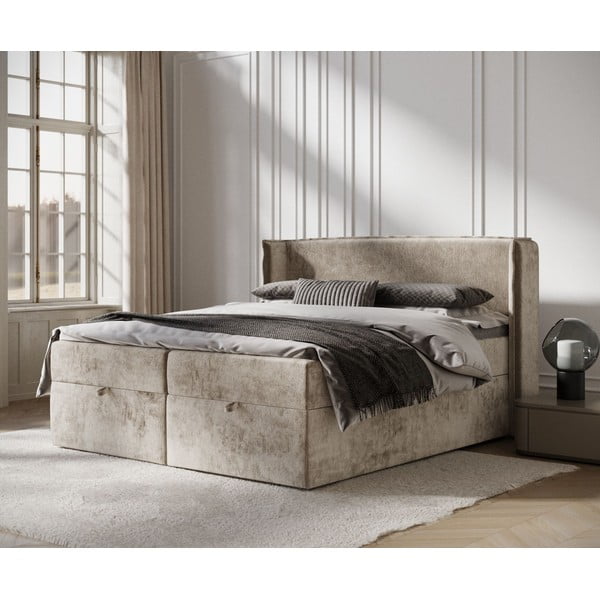 Béžová boxspring postel s úložným prostorem 160x200 cm Passion – Maison de Rêve-image-1