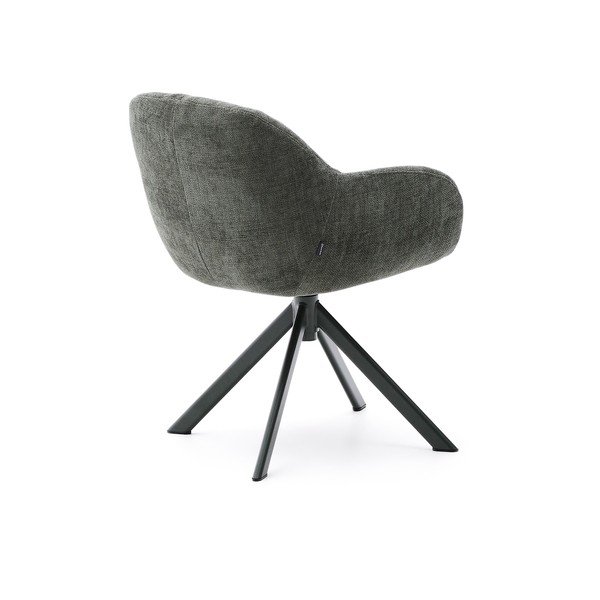 Tmavě zelené čalouněné jídelní křeslo s područkami Dorina – Kave Home-image-4