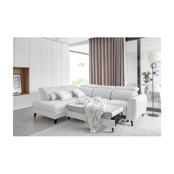 Bílá sametová rozkládací/s úložným prostorem rohová pohovka (levý roh/do L) Noble – ELTAP-image-4