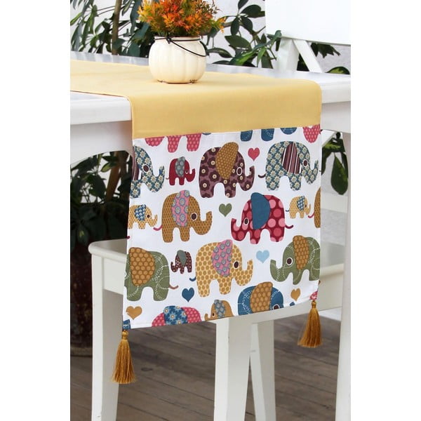Běhoun na stůl Mode, 40x150 cm, žlutý se slony