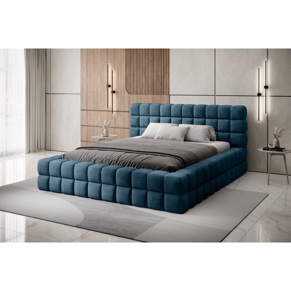 Modrá čalouněná dvoulůžková postel s úložným prostorem s roštem 140x200 cm Dizzle – ELTAP-image-1