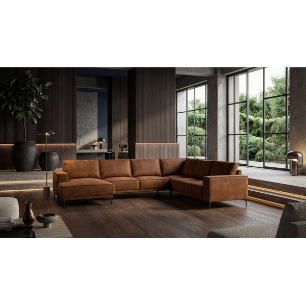 Koňakově hnědá rohová pohovka z imitace kůže (levý roh/do "U") Copenhagen – Scandic-image-1