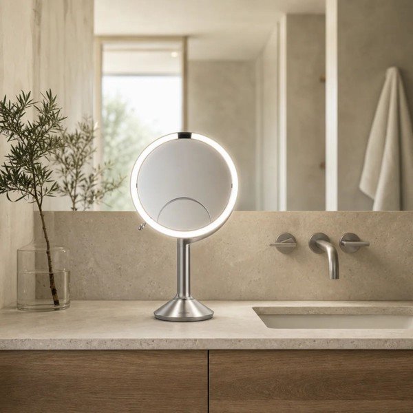 Kosmetické zrcadlo s osvětlením/zvětšovací (zvětšení 5x/zvětšení 10x) ø 20 cm Trio – simplehuman-image-1