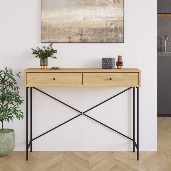 Konzolový stolek s deskou v dubovém dekoru v přírodní barvě 35x110 cm Titan – Marckeric-image-1