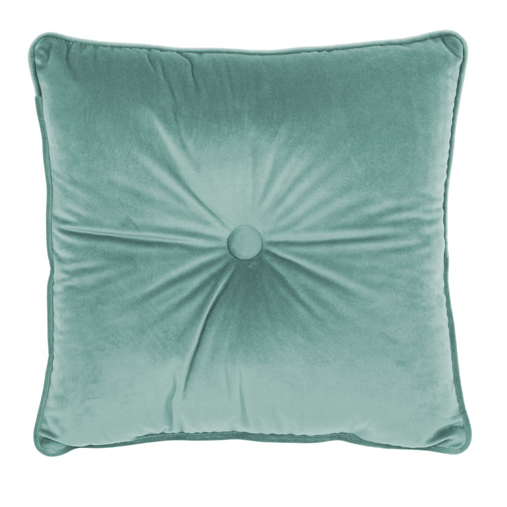 Světle zelený polštář Tiseco Home Studio Velvet Button, 45 x 45 cm