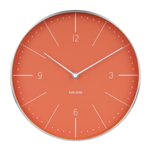 Světle červené nástěnné hodiny s detaily ve stříbrné barvě Karlsson Normann, ⌀ 28 cm