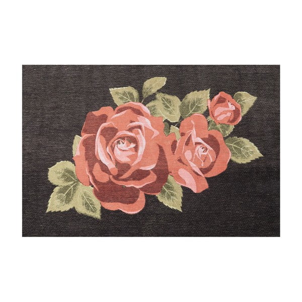 Černý koberec s motivem růží Kare Design Roses, 240 x 170 cm