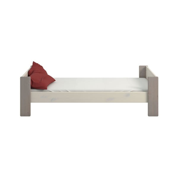 Mléčně bíle lakovaná dětská postel z borovicového dřeva s šedými nohy Steens For Kids, 90 x 200 cm