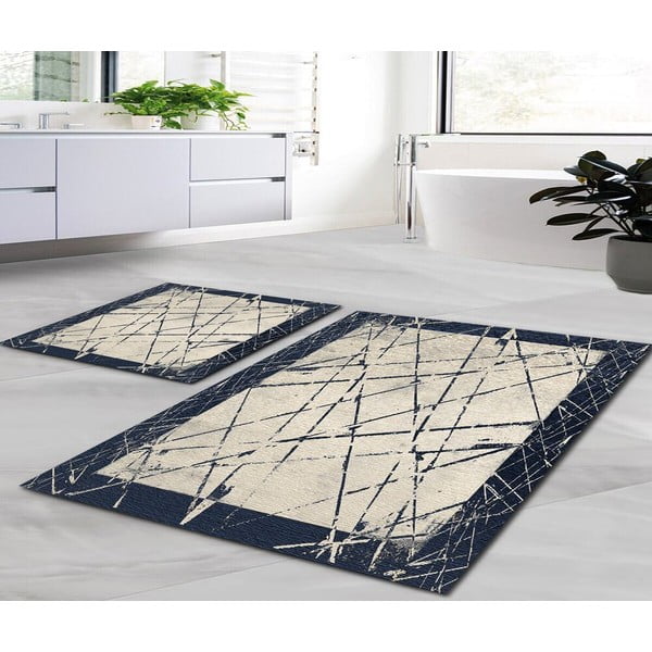 Modro-béžové koupelnové předložky v sadě 2 ks 60x100 cm Geometric – Mila Home-image-1