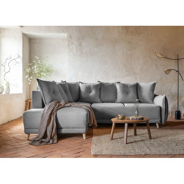 Šedá manšestrová rozkládací rohová pohovka (levý roh) Lazy Lukka – Miuform-image-4