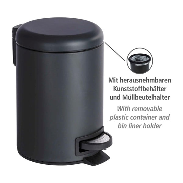 Černý odpadkový koš Wenko Leman, 3 l-image-4