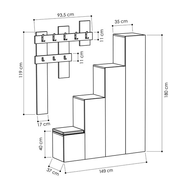 Set bílé skříně a nástěnného věšáku Homitis Up-image-2