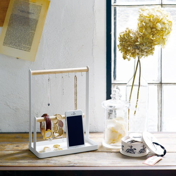 Bílý multifunkční stojánek s detailem z bukového dřeva YAMAZAKI Tosca-image-1