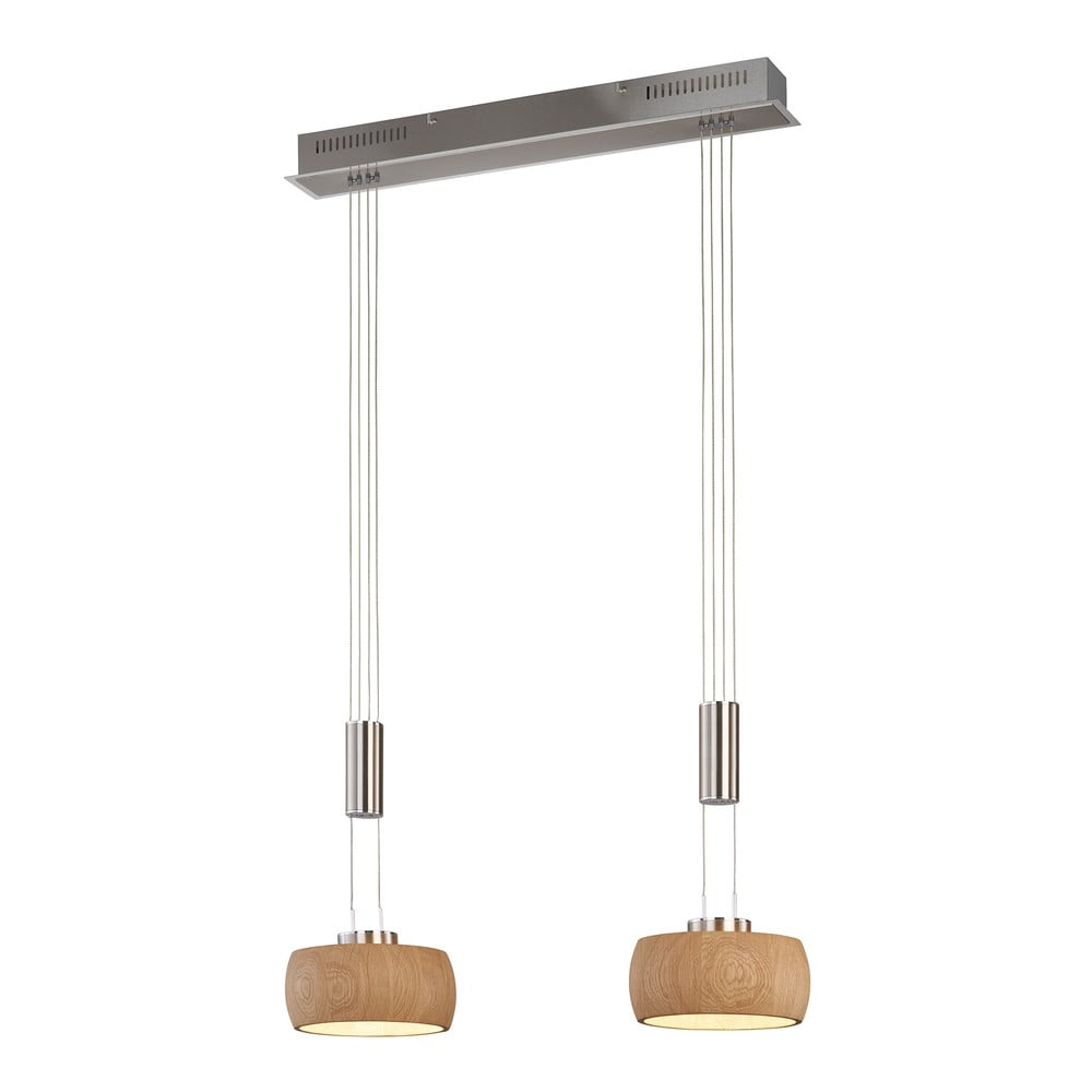LED stmívatelné závěsné svítidlo ve stříbrné a přírodní barvě s dřevěným stínidlem Shine-wood – Fischer & Honsel