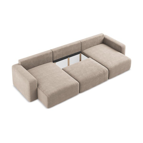 Béžová žinylková rozkládací/s úložným prostorem rohová pohovka (do "U") Kona – Makamii-image-4