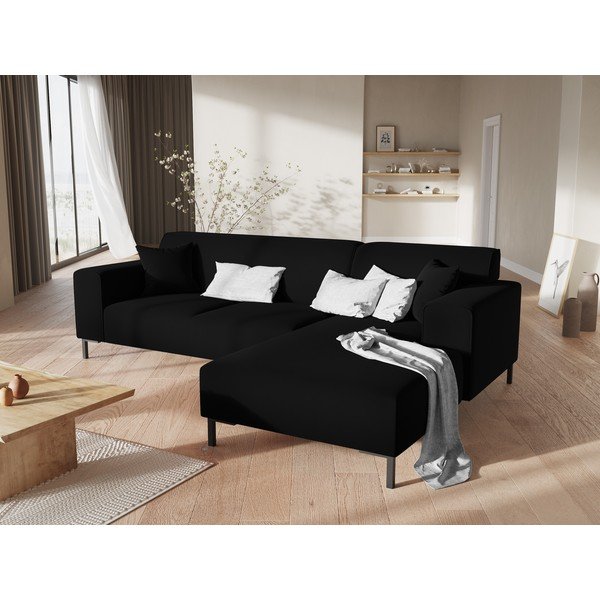Černá sametová rohová pohovka Cosmopolitan Design Siena, pravý roh-image-1