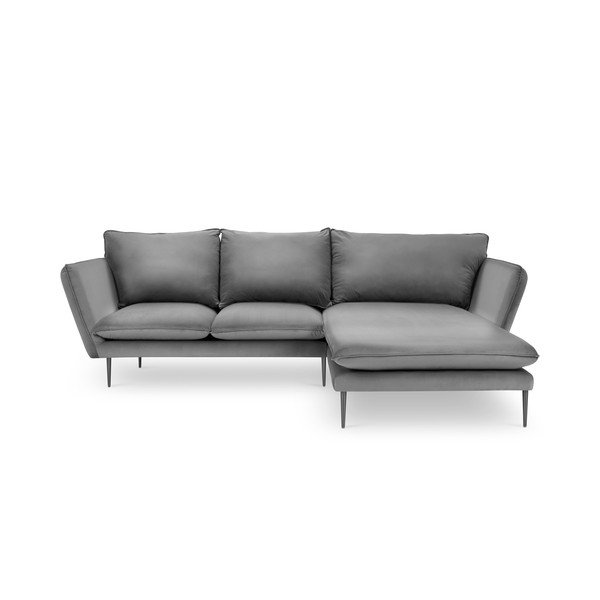Světle šedá sametová rohová pohovka Mazzini Sofas Acacia, pravý roh