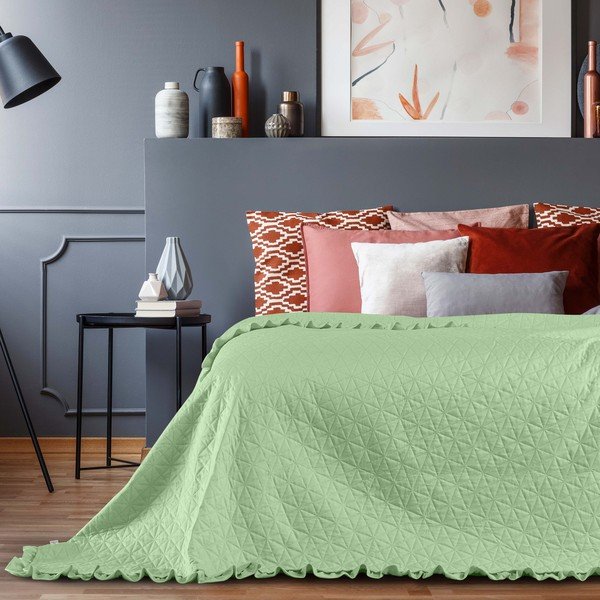 Zelený přehoz přes postel AmeliaHome Tilia Mint, 220 x 240 cm-image-1
