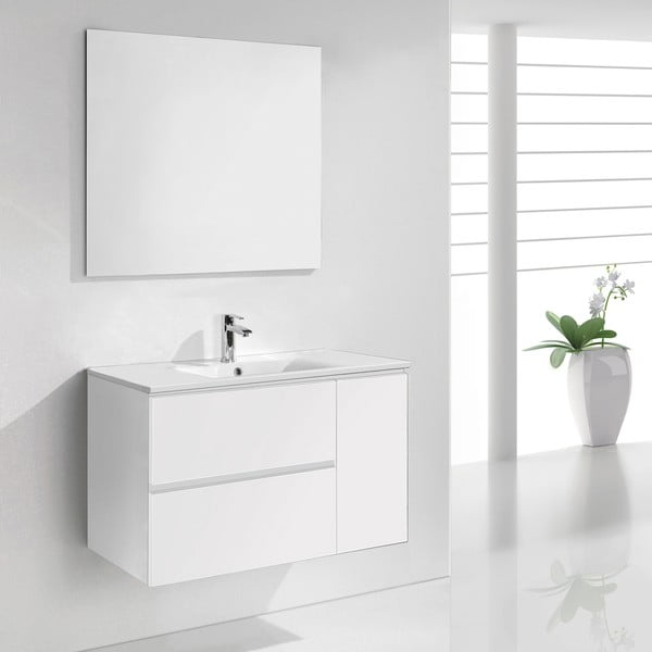 Koupelnová skříňka s umyvadlem a zrcadlem Happy, odstín bílé, 80 cm