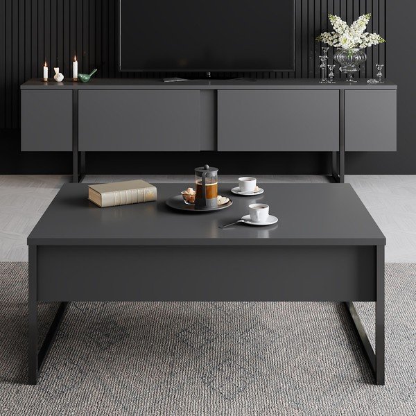 Antracitový TV stolek 180x30 cm Luxe – Kalune Design-image-3