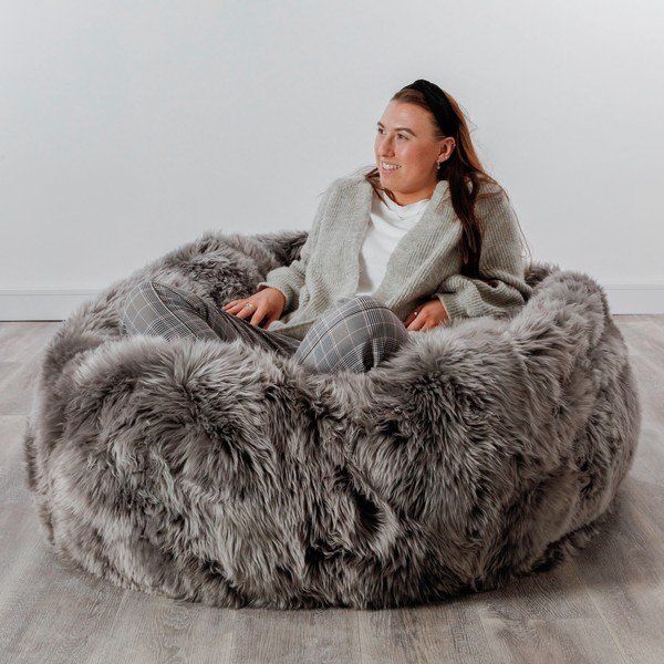 Šedý sedací vak z ovčí kožešiny Native Natural, ⌀ 110 cm-image-3