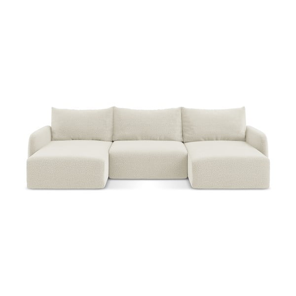 Krémová rozkládací/s úložným prostorem rohová pohovka Kalena – Makamii