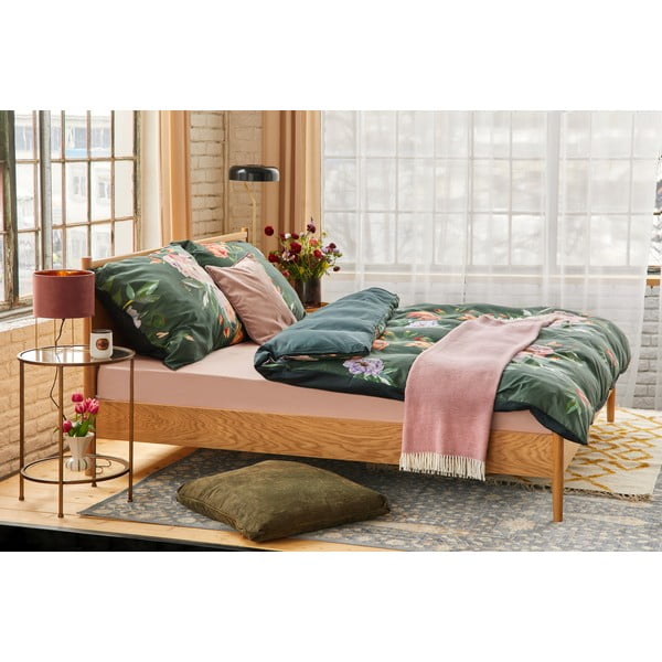 Tmavě zelené povlečení na dvoulůžko z bavlněného saténu Bonami Selection Floret, 200 x 220 cm-image-1