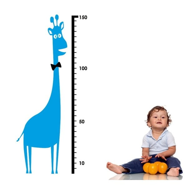 Modrý nástěnný samolepicí dětský metr Giraphe