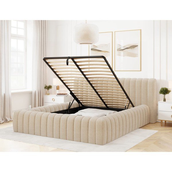 Béžová čalouněná dvoulůžková postel s úložným prostorem s roštem 140x200 cm Carilla – ELTAP-image-2