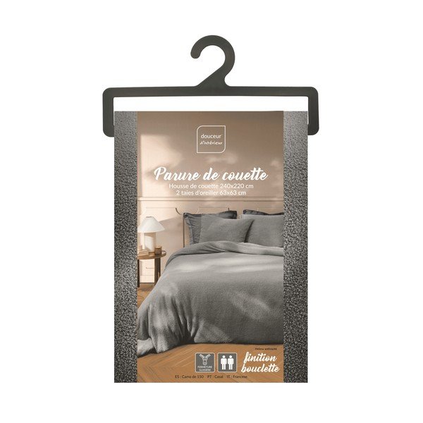 Antracitové povlečení na dvoulůžko/prodloužené z mikroplyše 240x220 cm Helena – douceur d'intérieur-image-4