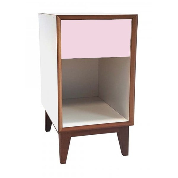 Velký noční stolek s bílým rámem a růžovou zásuvkou Ragaba PIX