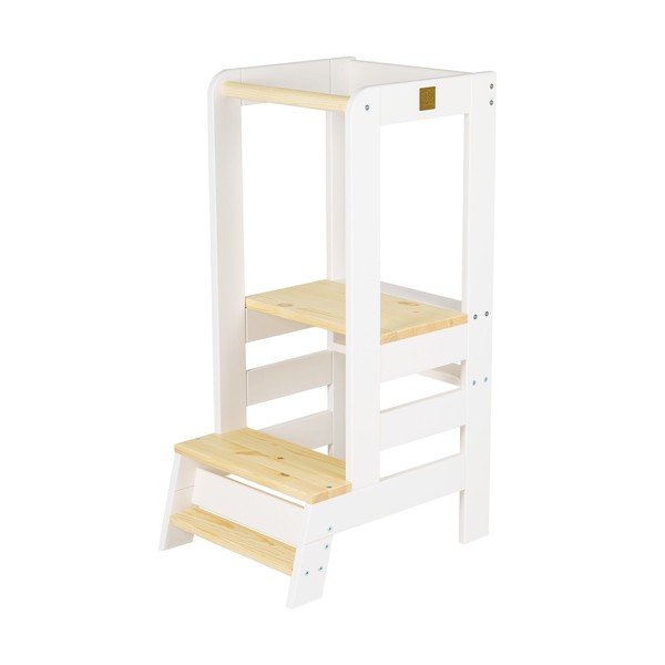 Bílá/v přírodní barvě učicí věž z borovicového dřeva Montessori – Meowbaby