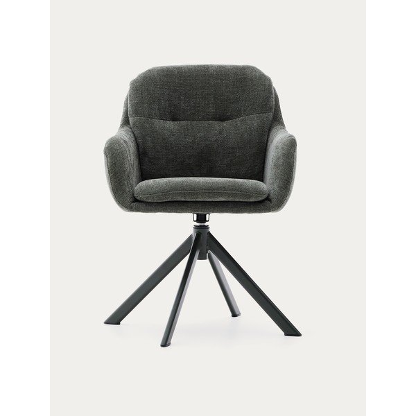 Tmavě zelené čalouněné jídelní křeslo s područkami Lexa – Kave Home-image-4