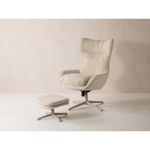 Béžové otočné křeslo s podnožkou z textilie bouclé Kenzi – Micadoni -image-3