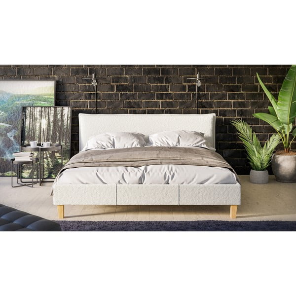 Krémová čalouněná dvoulůžková postel s roštem 160x200 cm Tina – Ropez-image-2