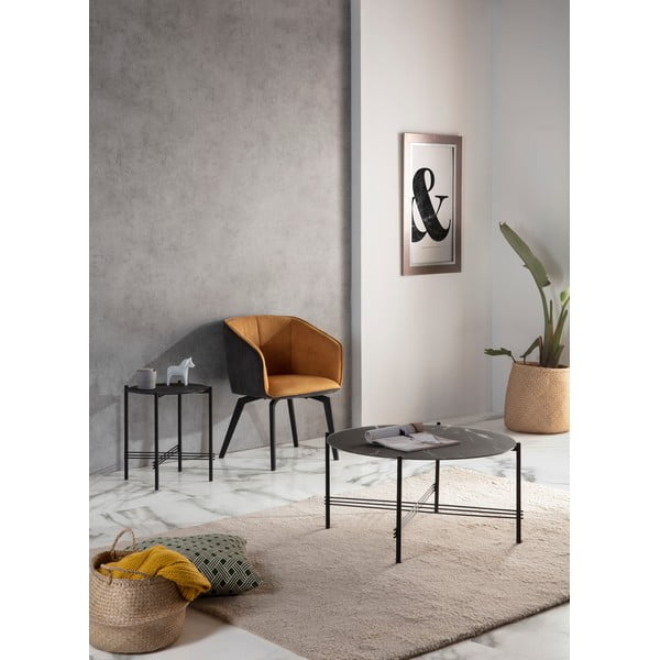 Černý konferenční stolek se skleněnou deskou v mramorovém dekoru Marckeric, ø 84 cm-image-1
