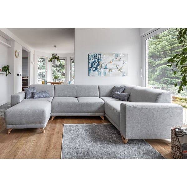 Světle šedá rozkládací/s úložným prostorem rohová pohovka (pravý roh/do "U") Classy Sophie – Miuform-image-1