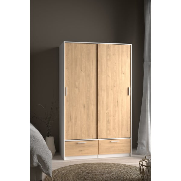 Šatní skříň v dekoru dubu s posuvnými dveřmi v bílo-přírodní barvě 121x200 cm Line – Tvilum-image-4