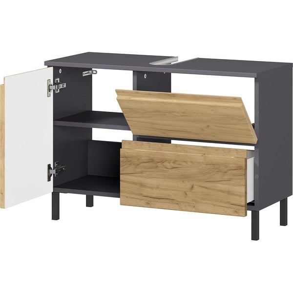 Tmavě šedá skříňka pod umyvadlo v dekoru dubu 80x56 cm Salinas - Germania-image-3