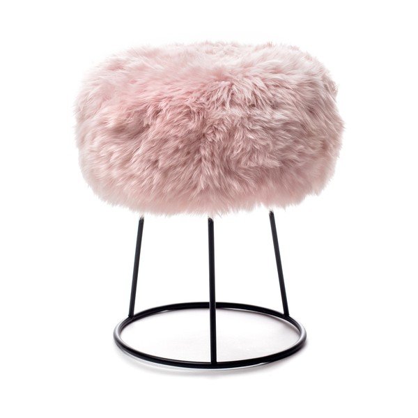 Stolička s růžovým sedákem z ovčí kožešiny Royal Dream, ⌀ 36 cm