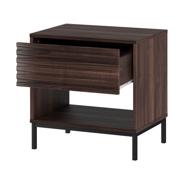 Tmavě hnědý noční stolek s deskou v dekoru ořechového dřeva Celine – Støraa-image-3