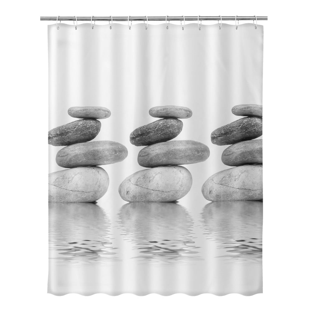 Šedý sprchový závěs Unimasa Stones, 180 x 200 cm