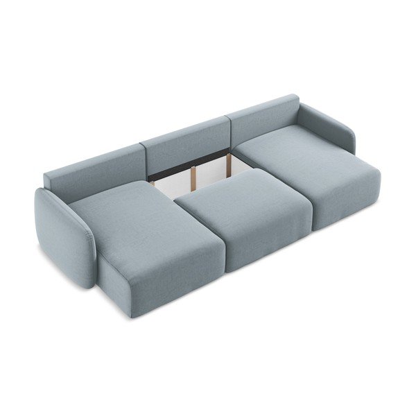 Modrá sametová rozkládací/s úložným prostorem rohová pohovka (do "U") Kalena – Makamii-image-4