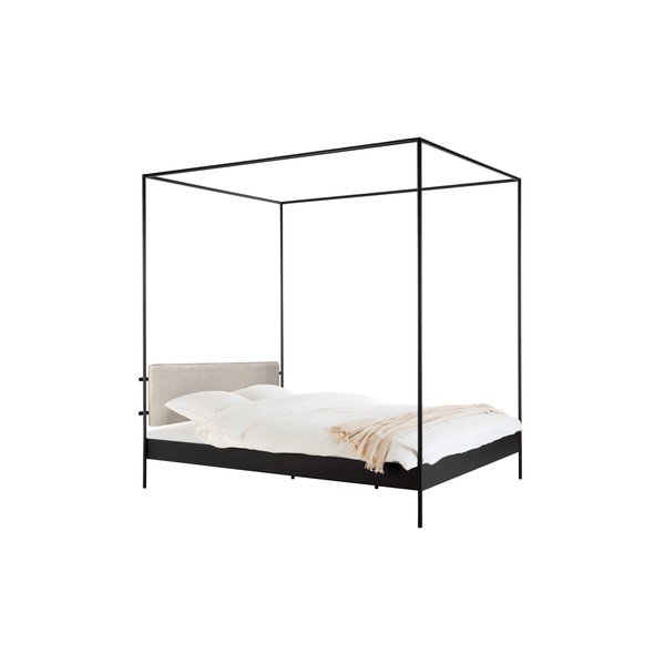 Černá/béžová ocelová čalouněná dvoulůžková postel s nebesy s roštem 180x200 cm Eton – noo.ma