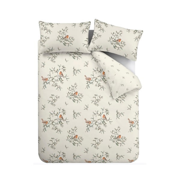 Krémové flanelové povlečení na jednolůžko 135x200 cm Mistletoe Robins – Catherine Lansfield